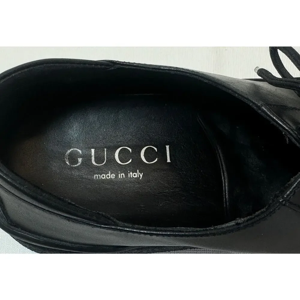 Gucci Black Leather Lace Up Oxford Sneakers Mens 8 / 9.5 US Comfort Casual Logo - Picture 7 of 12